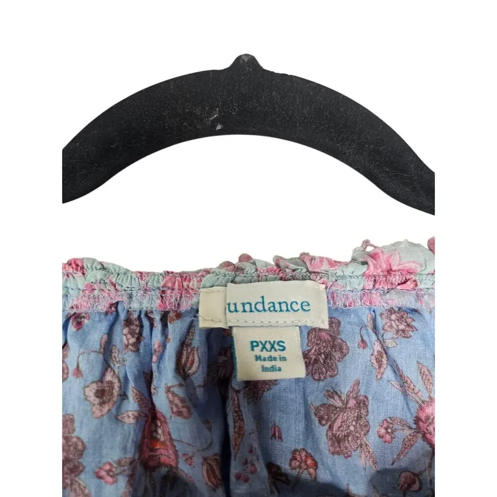 Sundance XXS P Blue Floral Tunic Top Boho Cottage Romantic Cotton Garden